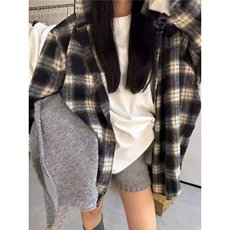 连帽格子衬衫春秋季港风休闲宽松长袖2025新款美式复古女生外套，男装衬衫，星座506A