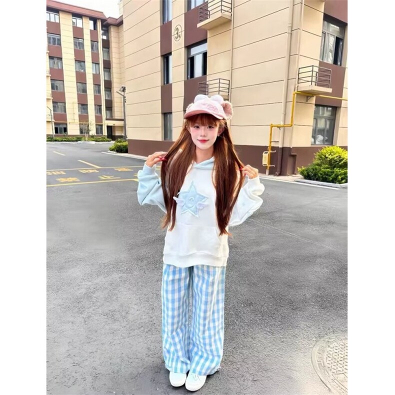 美式高街星星刺绣连帽卫衣男女秋冬季新款情侣撞色拼接外套上衣,女装短外套,星座506A