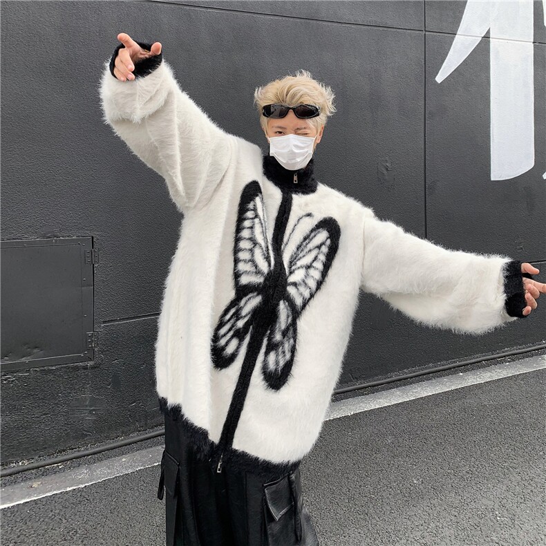 秋冬季美式慵懒立领毛衣蝴蝶提花个性宽松针织衫外套-MY919,男装针织衫/毛衣,星座1002-2