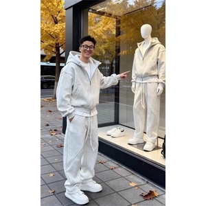 冬季新款时尚潮流百搭宽松加绒卫衣套装简约舒适外套弯刀裤两件套图片