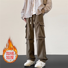 加绒加厚冬款男工装裤大口袋抽绳长裤冲锋裤H066P40加绒P45，男装休闲裤，星座1013-1