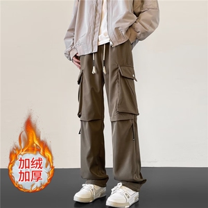 加绒加厚冬款男工装裤大口袋抽绳长裤冲锋裤H066 P40加绒P45图片