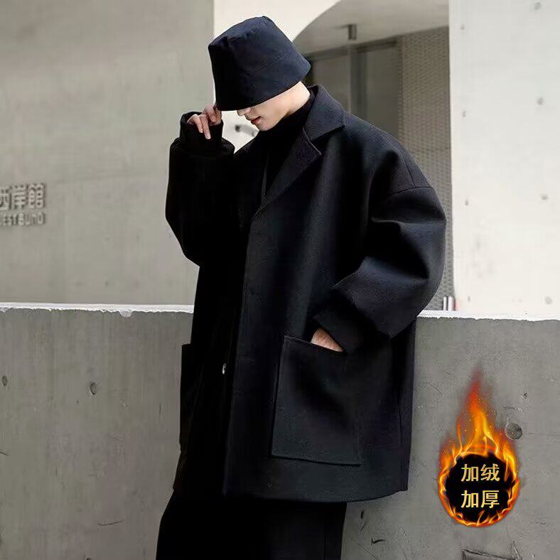 2025秋冬季英伦风工装毛呢大衣外套男士韩版潮流bf百搭中长款呢子，男装毛呢大衣，星座506A