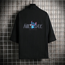 HF59173-P40风汉服男开衫外套七分袖道袍网格挂拍，男装民族服装，电商A040A