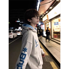 美式高街雪人字母刺绣连帽卫衣男装秋冬重磅宽松百搭情侣外套，女装短外套，星座506A