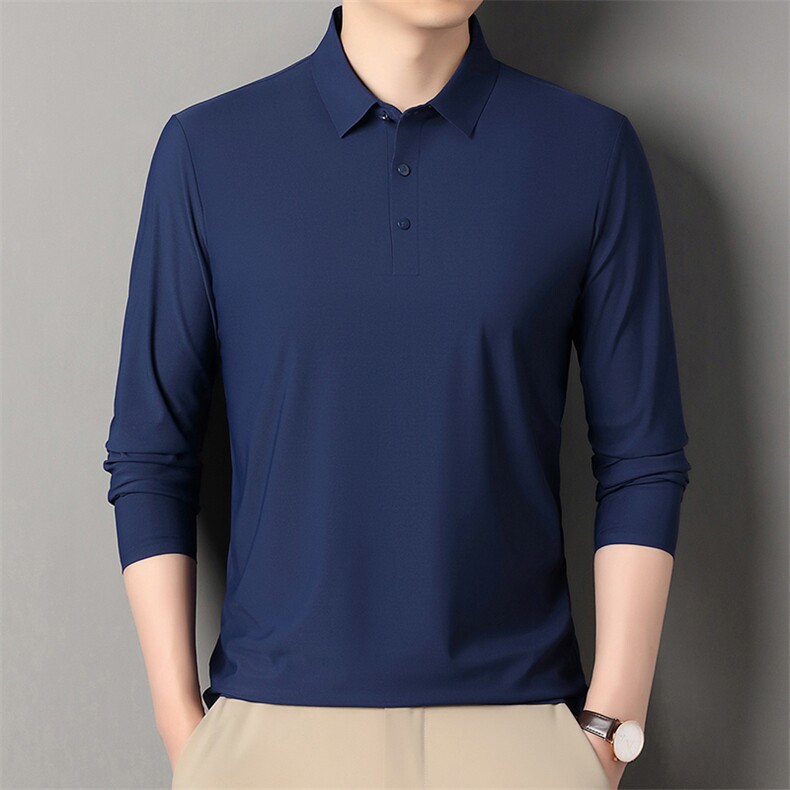 男士t恤长袖春秋夏季薄款中老年人冰丝爸爸夏装polo衫上衣服速干,男装T恤,电商B212（原钱塘6029）