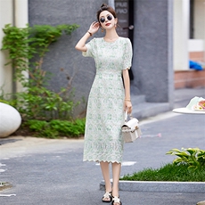 法式小香风蕾丝刺绣连衣裙女2025夏季新款收腰显瘦名媛气质包臀裙，女装连衣裙，素月