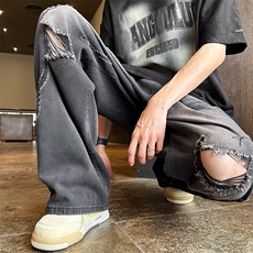 美式牛仔裤男韩版潮流破洞水洗做旧痞帅2023夏季ins长裤RK407-P45，男装牛仔裤，星座412-3