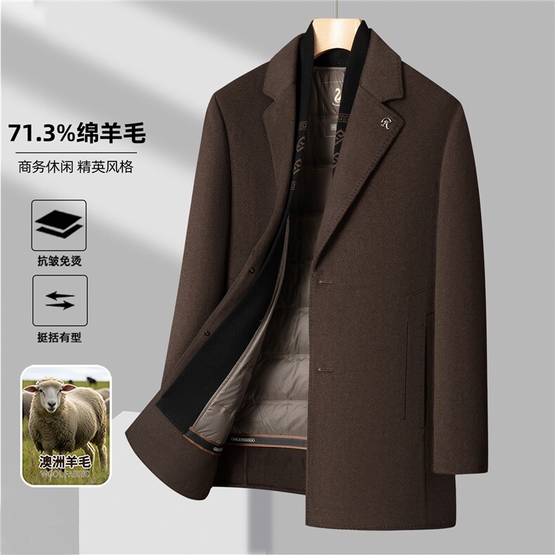 8507-70毛 可脱卸羽绒内 胆围巾款中长款大衣 P340图片