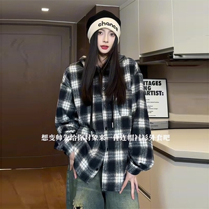 2025新款连帽衬衫格子外套潮流百搭长袖上衣A086-SY6292-P50图片