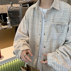 港风秋款男夹克休闲加厚衬衫条纹拼色铁链装饰休闲外套JK97P65，男装夹克，星座1013-1