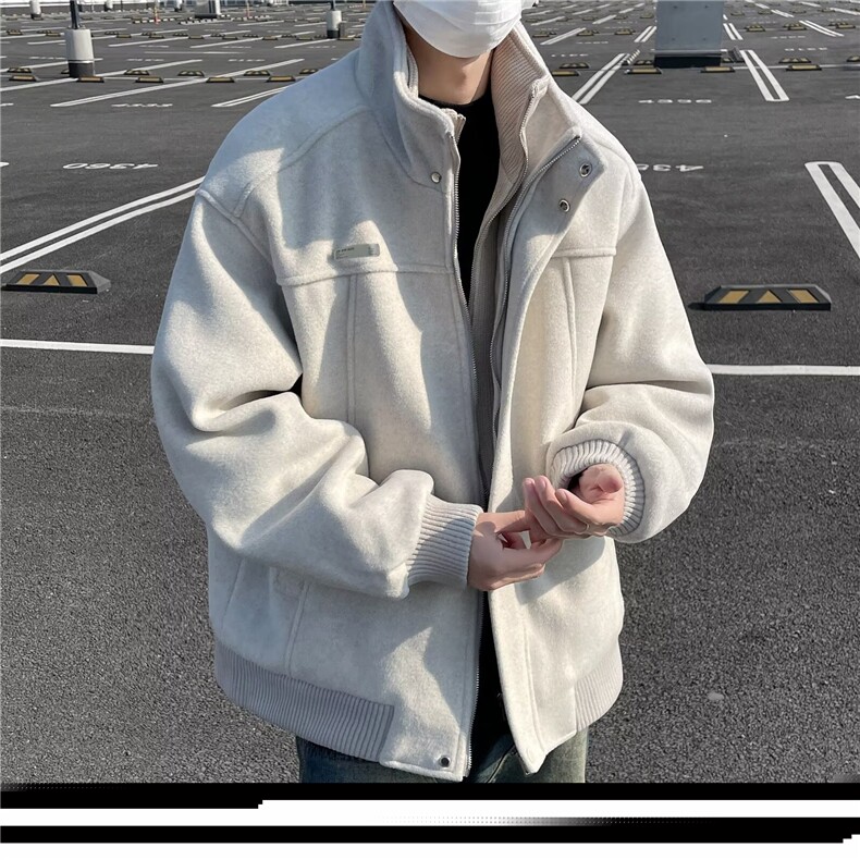 韩系宽松加厚毛呢夹克男秋冬季潮流双层领假两件外套W92966-p96,男装夹克,星座1008