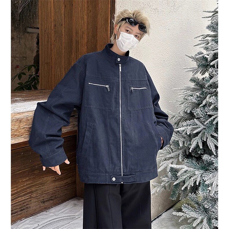 26春装高品质老钱风立领夹克外套男女美式潮牌拉链工装风宽松上衣，男装夹克，电商A486