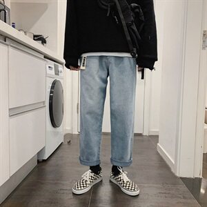 送腰带 2021新品春季男士直筒牛仔裤ins九分休闲男裤子KZ01图片