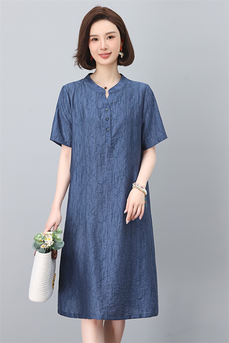 高端天丝短袖连衣裙女2025夏季新款洋气妈妈时尚大码宽松遮肚裙子,女装连衣裙,鑫鑫格