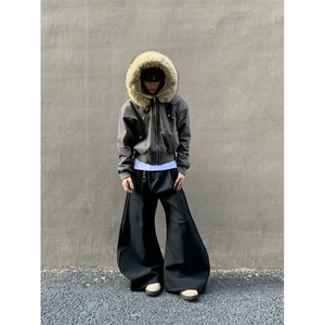 黑色大毛领派克服棉服秋冬新款宽松短款夹克保暖厚外套图片