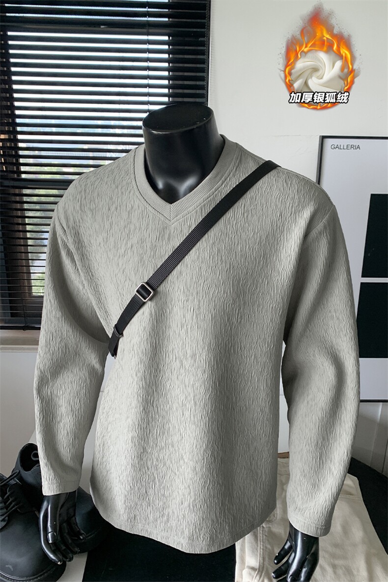 加绒加厚银狐绒男450g重磅肌理感长袖T恤T24509J加绒-特P33控65,男装T恤,电商A001-1