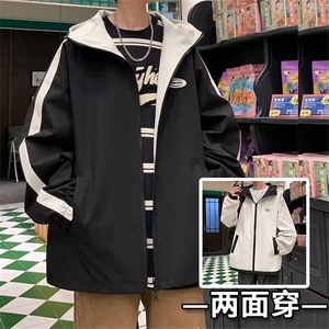 JK9012/P70春装新款两面服中性风夹克男防水冲锋衣宽松外套两面穿