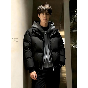 现货高品质重磅工艺美式高街假两件PU皮棉衣男女加厚棉服外套图片