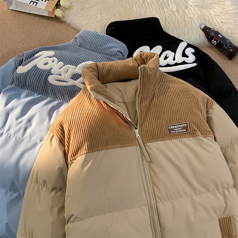 冬季青少年灯芯绒立领拼接外套休闲百搭面包服棉服5302-P78,男装棉衣,电商B306