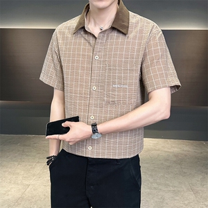 格子短袖衬衫男夏季2025新款痞帅高级感衬衣C317-C802-P50