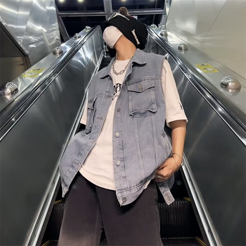 美式高街牛仔马甲男韩版潮无袖2024秋冬新款ins宽松外套J8007-P53,男装背心/马甲,星座1109-3