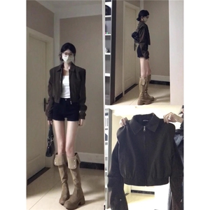 W560-P782025秋季美拉德棕色短款外套女独特小个子夹克上衣