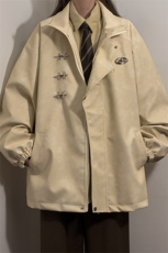 中性风美式复古飞机扣可拆卸胸针PU皮衣夹克男JK77768P105控148，男装夹克，星座227-7