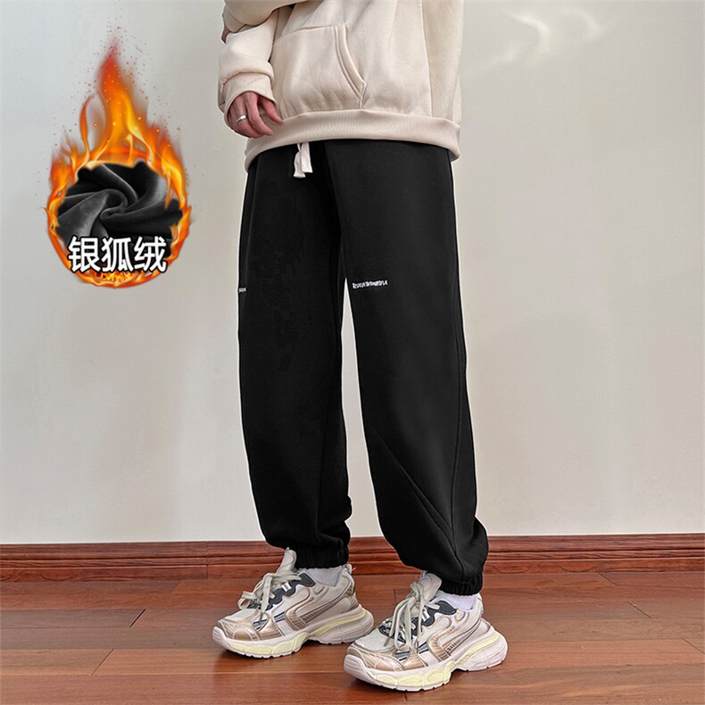 2025秋冬港风男女华棉加厚银狐绒束脚刺绣运动休闲卫裤K604/特P45,男装休闲裤,星座608A