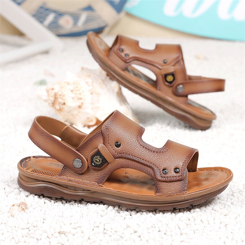 凉鞋男夏2025新款外穿透气皮凉鞋真皮拖鞋男沙滩鞋，男鞋凉鞋，电商A223