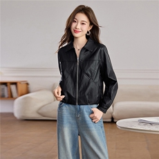 现货BAO款海宁皮衣外套女款2026新款短款春秋高级感小个子皮夹克，女装皮衣，美拉德工厂直营店