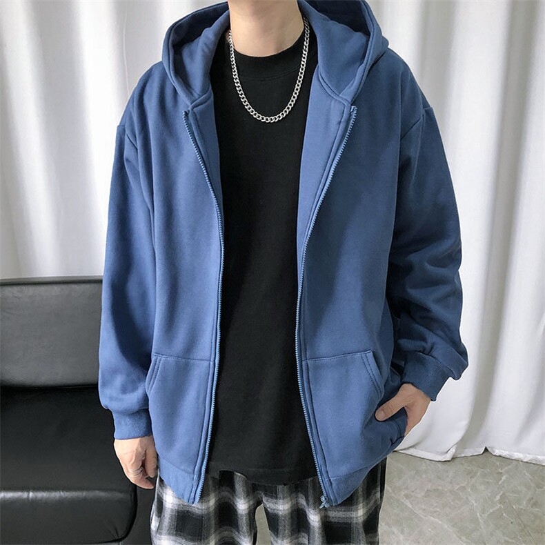 现货-开衫拉链卫衣男秋季宽松休闲连帽外套长袖W6681-P60加绒,男装卫衣,电商A351