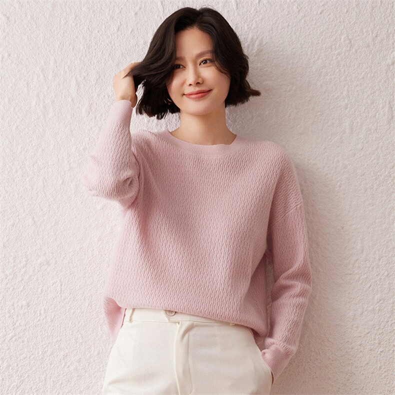 2025春秋新款羊绒衫女100纯山羊绒圆领长袖纯色上衣休闲百搭毛衣,女装羊绒衫,雪真羊绒高端店