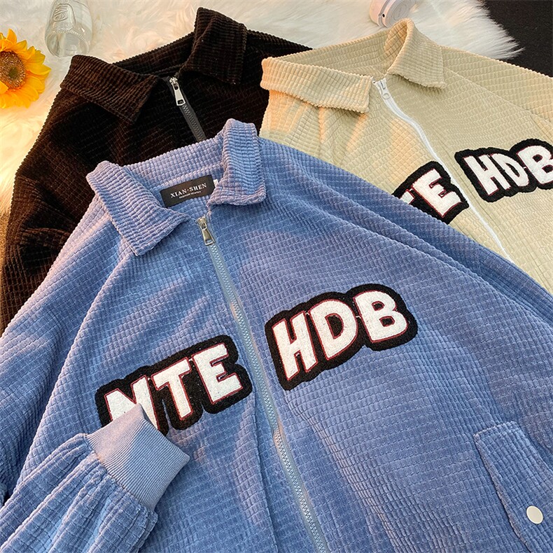 EQ100秋装新款港风宽松字母毛巾绣玉米粒夹克棒球服外套男P108,男装夹克,电商C306-1