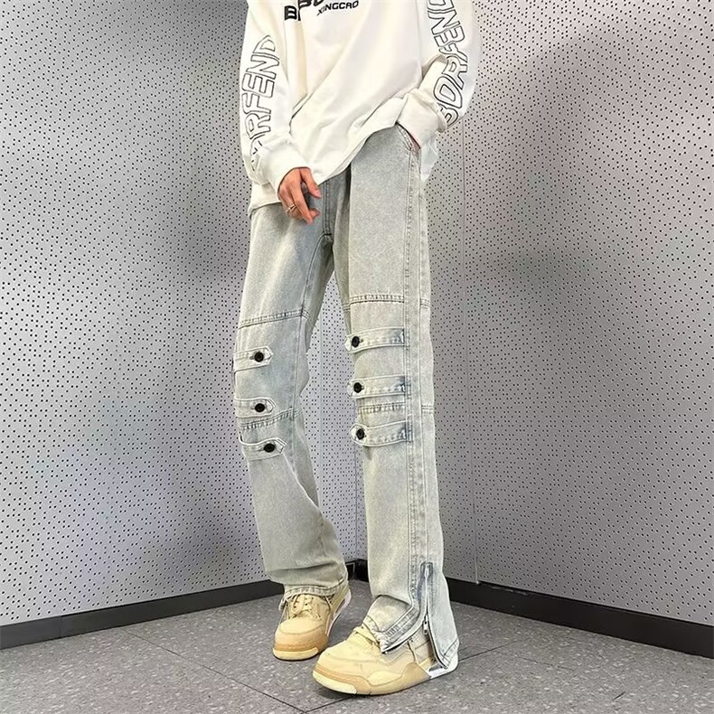 设计感裤子美式vibe工装牛仔裤男款潮牌拉链开叉直筒长裤020-p50,男装牛仔裤,星座1008