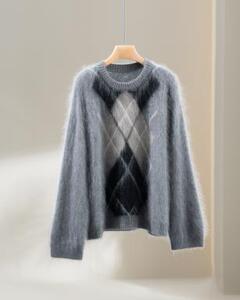 2025秋冬百搭时尚简约圆领长袖菱形羊绒衫，女装羊绒衫，伊纯羊绒