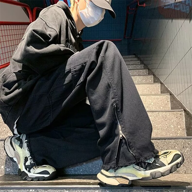 牛仔裤男微喇美式潮牌高街设计感拉链宽松直筒潮WH59P52,男装牛仔裤,星座1116-2