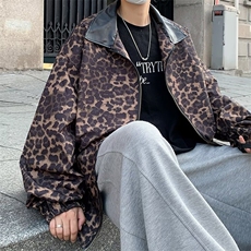 美式高街豹纹棒球服男宽松休闲痞帅pu皮撞色翻领夹克2020P56，男装夹克，星座410-2