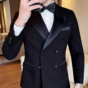 秋冬季男士网红双排扣西装外套高级感修身西服伴郎婚礼服时尚上衣图片