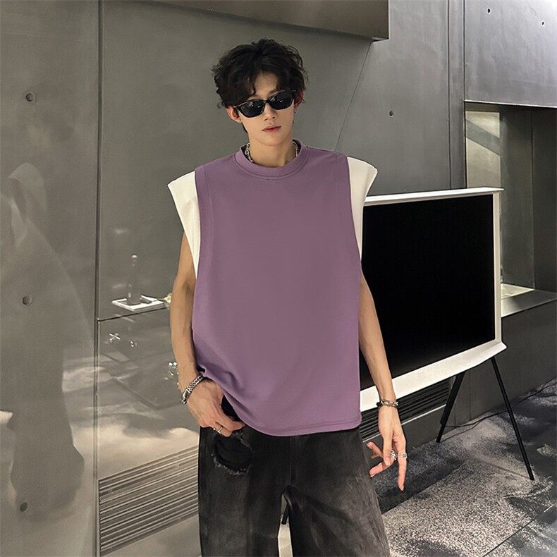 重磅垫肩撞色夏季无袖背心美式拼接上衣952P40，男装背心/马甲，电商A458A