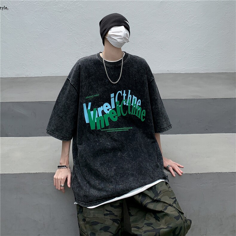 水洗印花T恤美式暗黑高街短袖A061-JM5156-P40控58-成份,男装T恤,电商A061