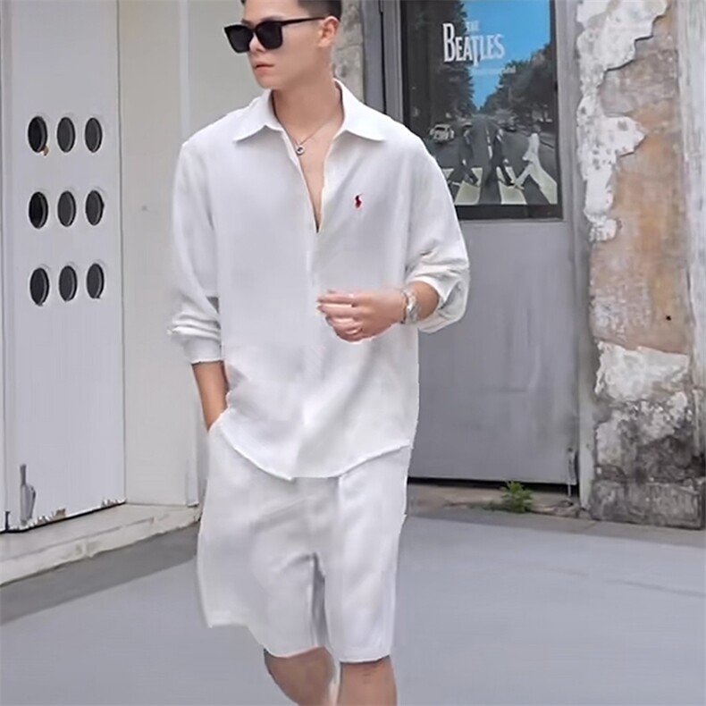 网图慎用夏休闲松弛感慵懒简约长袖衬衫套装文艺男装TC01，男装休闲套装，星座115A-2