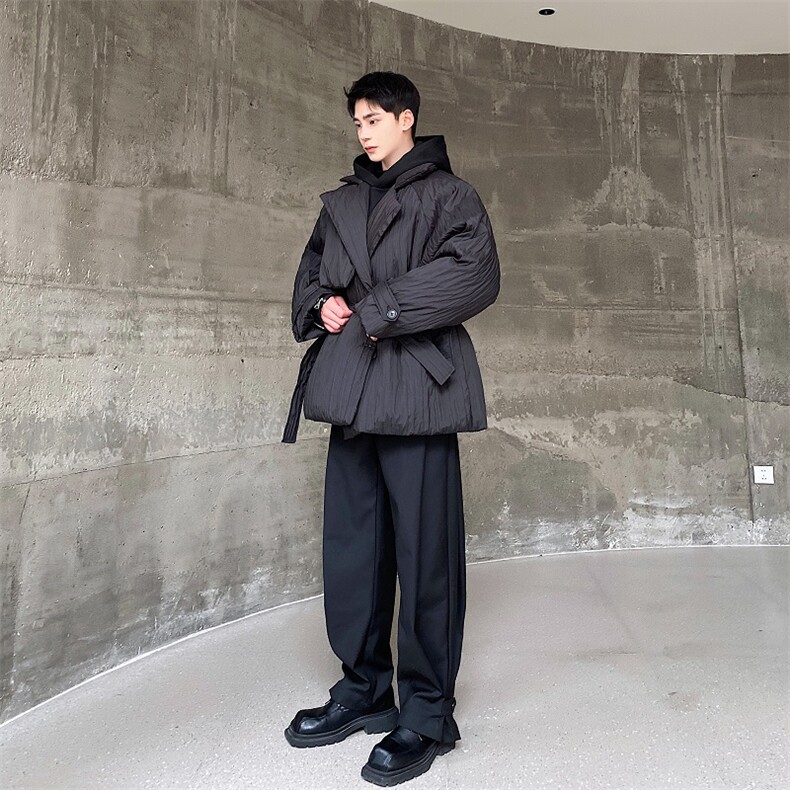 冬季加厚80白鸭绒羽绒服中长款阔型保暖翻领褶皱高级感,男装羽绒服,电商A246