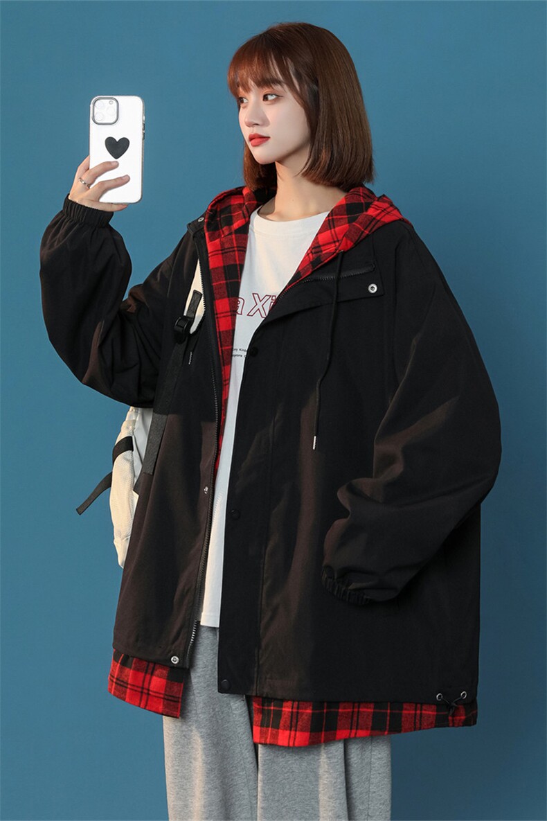 JK6006/P75春装新款中性风假两潮撞色连帽夹克男女大码上衣控99,男装夹克,电商A141