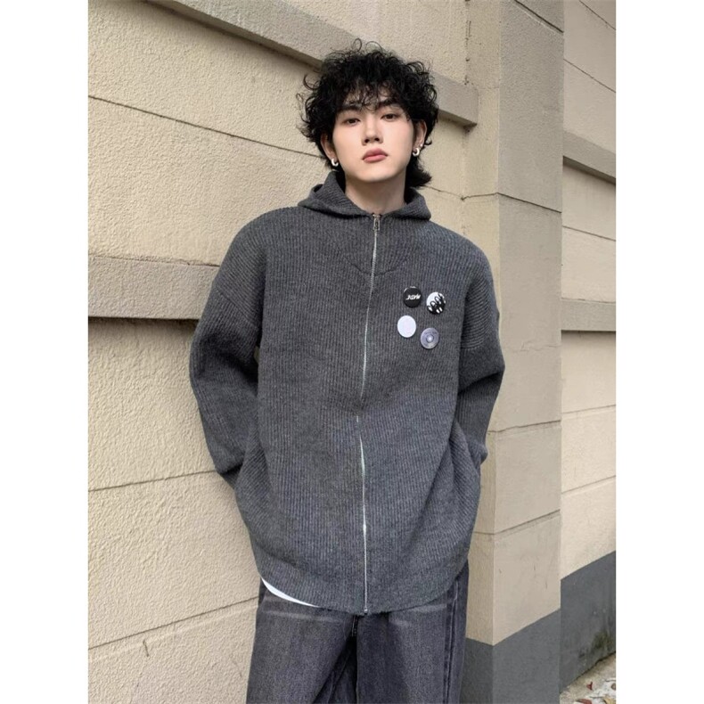 秋冬连帽徽章毛衣拉链开衫男慵懒风情侣针织衫外套潮MY18,男装针织衫/毛衣,星座1116A（原606A-3）