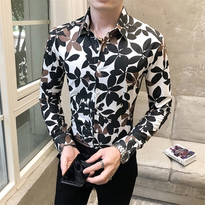 312A-5-272-P55长袖高级感秋季休闲英伦发型师韩版纯色男士衬衣