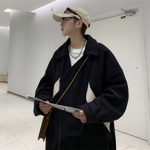 秋冬英伦雅痞男装高级感夹克毛呢大衣不规则拉链外套男 W6607-P68图片