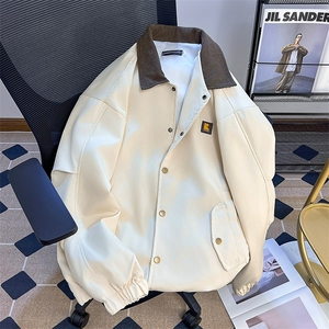 复古撞色翻领外套男春秋季潮牌vintage宽松休闲哈灵顿夹克衫图片