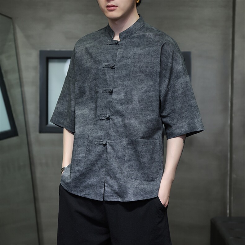 新中式提花风潮T恤短袖防香云纱龟裂纹汉服唐装T2413-P58,男装T恤,电商A227