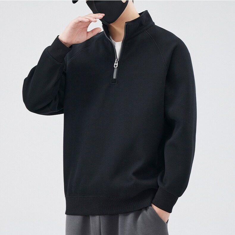 半拉链加绒卫衣男士秋季款新款宽松潮牌高级感立领加厚外套打底衫,男装T恤,星座715-4